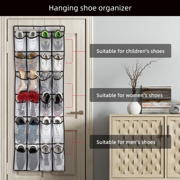 Over The Door Shoe Organizer, Hanging Shoe Organizer with 24 Mesh Large Pockets - Picture 6 of 7